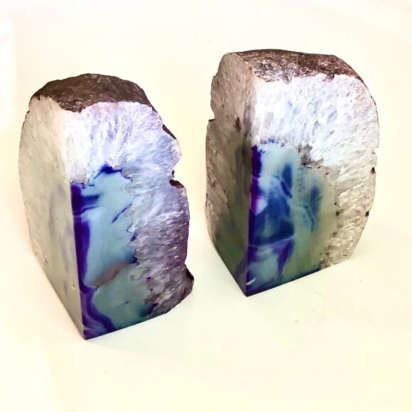 NWT ALEXANDRA'S ACCENTS Set of Quartz Agate Geode Bookends Purple Blue - Picture 7 of 9